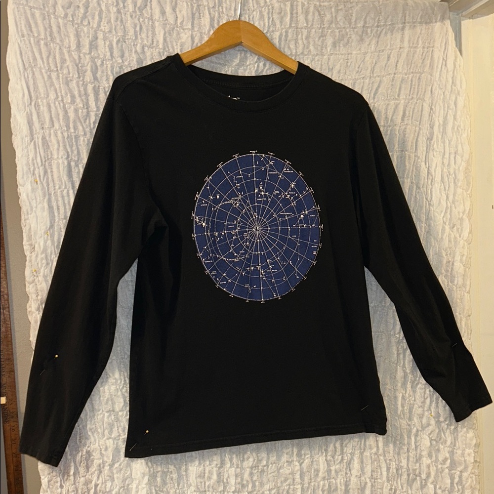 dip: Black Planisphere T-Shirt, Long Sleeves, 100% Cotton, Size: Large